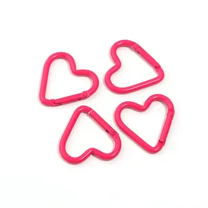 Durable fuchsia heart-shaped aluminum carabiner hooks for keychains and DIY crafts