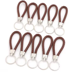 Set di 10 cordini da polso in pelle PU intrecciata marrone con anelli d'argento