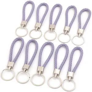 Set di 10 laccetti intrecciati in ecopelle viola con anelli argento per chiavi e USB