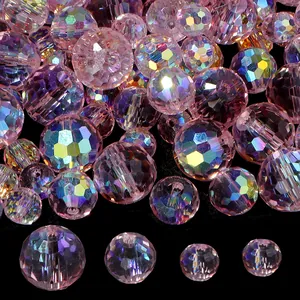 Cuentas de cristal rosa iridiscente de 96 facetas para joyería y manualidades DIY.