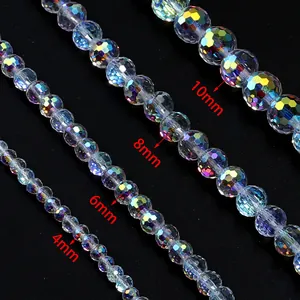Iridescent 96-faceted crystal glass beads in 4mm to 10mm sizes for DIY jewelry making