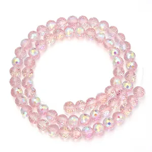 Cuentas de vidrio de cristal rosa brillante de 96 facetas para la creación de joyas