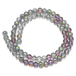 Tira de cuentas de cristal facetadas iridiscentes para la creación de joyas artesanales DIY