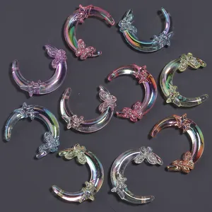 Mixed color iridescent glass moon and butterfly charms for DIY jewelry making projects