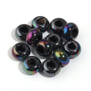 Iridescent UV plated acrylic large hole abacus beads for DIY jewelry and phone charms
