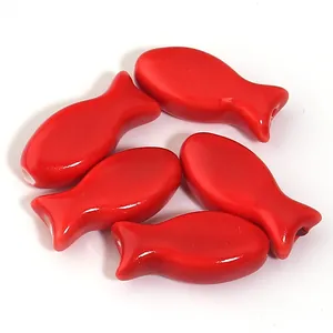 Small red fish-shaped ceramic loose beads for DIY jewelry making and bracelets