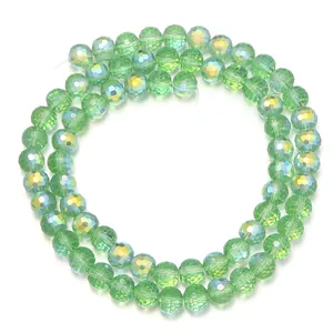 Cuentas de cristal tallado verde claro con 96 facetas para bisutería artesanal