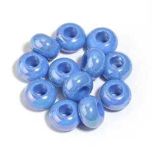 Sky blue UV coated acrylic large hole rondelle beads for DIY jewelry making crafts