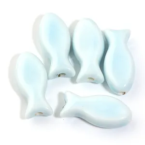 High-quality light blue fish-shaped ceramic loose beads for DIY jewelry and crafts