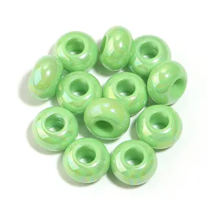 Iridescent light green acrylic beads with large hole for DIY phone straps and jewelry