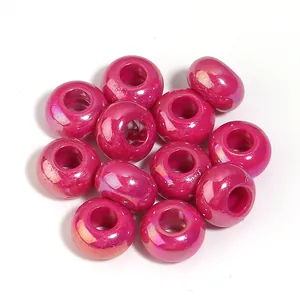 Hot pink iridescent acrylic large hole abacus beads for DIY jewelry making