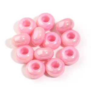 Shimmering iridescent pink UV-plated acrylic large hole abacus beads for DIY jewelry crafts