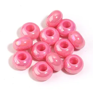 Pearlescent pink UV coated acrylic large hole beads for DIY jewelry and phone charms