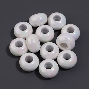 Pearlescent white UV coated acrylic large hole rondelle beads for DIY jewelry making