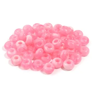 Translucent pink marbled acrylic beads featuring large holes and imitation jade texture for DIY crafts