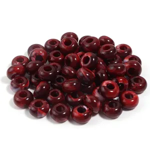 Premium dark red marbled acrylic faux jade large hole beads for DIY jewelry and bag charms