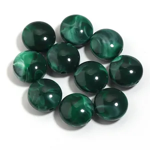 Cuentas de acrílico jaspeado verde oscuro con textura de malaquita para joyas DIY