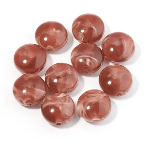 Juego de cuentas de acrílico jaspeadas en marrón y blanco para joyería artesanal