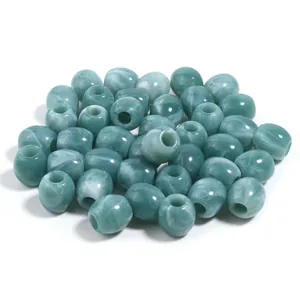 Cuentas redondas de acrílico jaspeado verde azulado para creación de joyas DIY