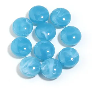 Cuentas redondas de acrílico azul con textura de mármol blanco para joyería DIY