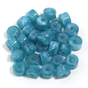 Cuentas de barril de acrílico azul cerceta con efecto mármol para creación de joyas