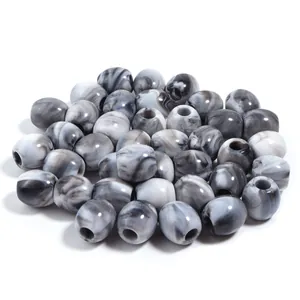 Cuentas redondas de acrílico jaspeado gris y blanco con agujeros para creación de joyas