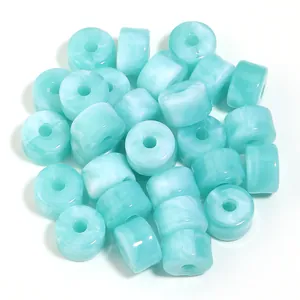 Cuentas de barril de acrílico azul claro jaspeado para hacer joyas y artesanías hechas a mano