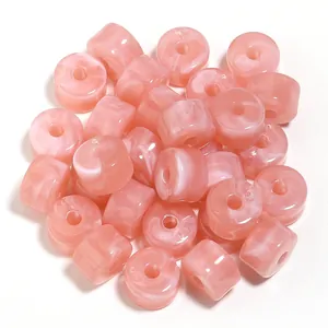 Cuentas de barril de acrílico jaspeado rosa y blanco para crear joyas hechas a mano DIY