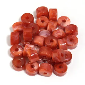 Cuentas de barril de acrílico jaspeado rojo y blanco para joyas DIY y accesorios artesanales