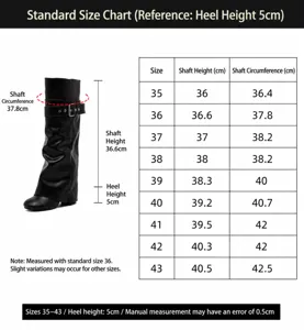Detaillierte Größentabelle für abnehmbare schwarze Reiterstiefel mit Schaftmaßen und Daten.