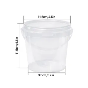 Detail view showing dimensions of transparent bucket for DIY paw print plaster kit
