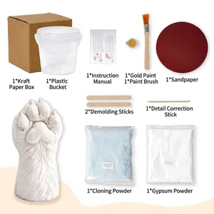 Full DIY pet paw casting kit set including clone powder, gypsum, paint, and tools