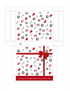 Detailed flat layout of a memorial gift box with hand footprint pattern design