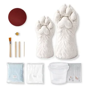 Complete DIY pet paw print casting kit including clone powder, gypsum, bucket and painting tools