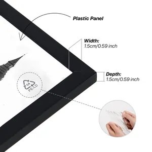 Gros plan d'un cadre en bois noir avec largeur de 1,5 cm et panneau en plastique