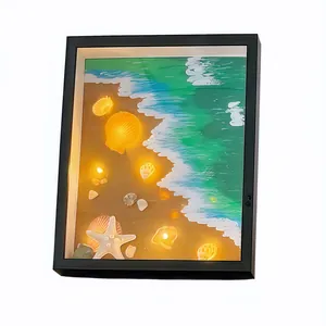 Cornice Shadow Box Fai da Te con Conchiglie e Luce Notturna a LED Cornice per Foto 3D per Fiori Secchi Decorazione Casa Tavolo Scrivania Regalo