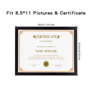Cadre de certificat noir pour documents 8,5x11 pouces avec dimensions extérieures précises