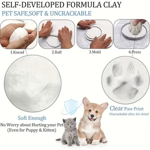 Step-by-step usage instructions for the soft white pet paw print clay keepsake kit