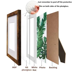 Vue éclatée montrant les couches du cadre en bois MDF avec plexiglas et passe-partout