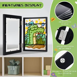 Kids art frame with storage featuring 180-degree metal hinge and secure magnetic clasp