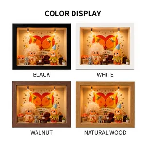 Opciones de color para marcos de exhibición de cajas de sombra iluminadas en cuatro maderas.