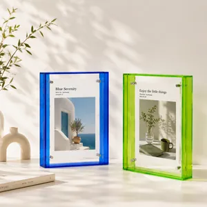 Cornici per foto in acrilico trasparente blu e verde per decorazioni da scrivania.
