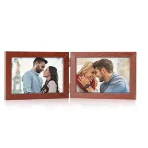 Marco de fotos doble plegable de madera vintage para dos fotos horizontales 10x15cm