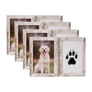 Cornice per foto doppia in legno bianco rustico per impronte di zampe di animali cari