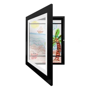Black magnetic kids art frame for storing and displaying children's drawings