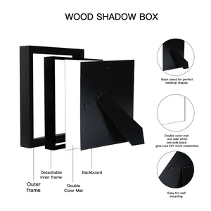 Vue éclatée d'un cadre de boîte d'ombre en bois noir avec composants détachables