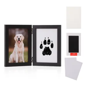 Set cornice per foto ricordo animali in legno nero con tampone per impronte e carte