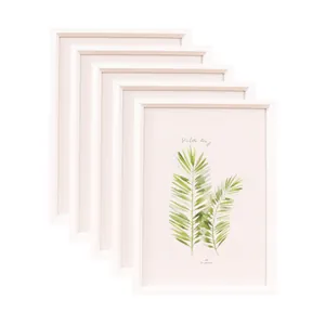 Juego de 5 marcos de fotos minimalistas de madera blanca, tamaño A4 con bisel