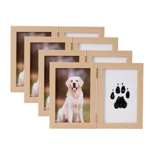 Cornice per foto in legno a doppia piega per animali domestici con impronta e foto