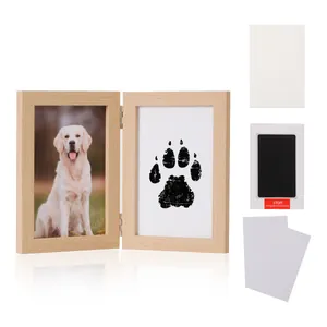 Cornice portafoto doppia in legno con kit per impronte di zampe